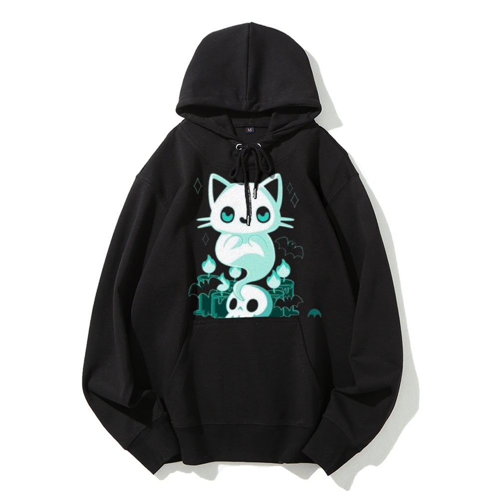 Women Cute Ghost Cat Graphic Hoodies