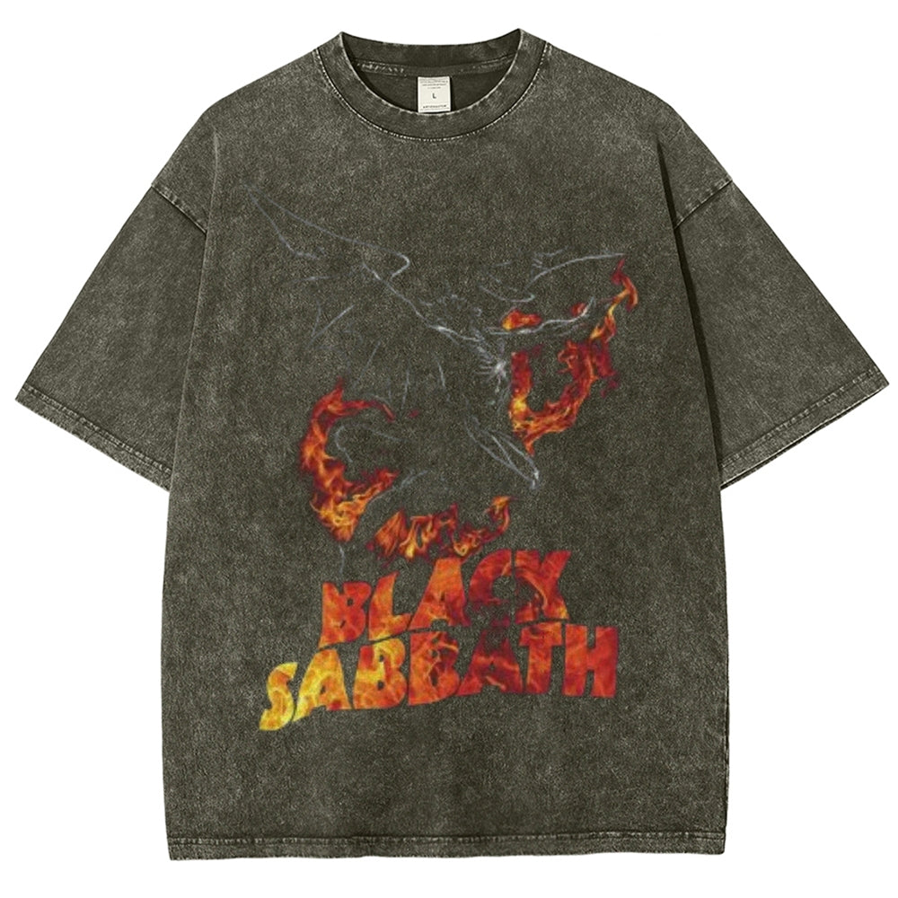 Unisex Vintage Sabbath Graphic Short Sleeve Washed T-shirt