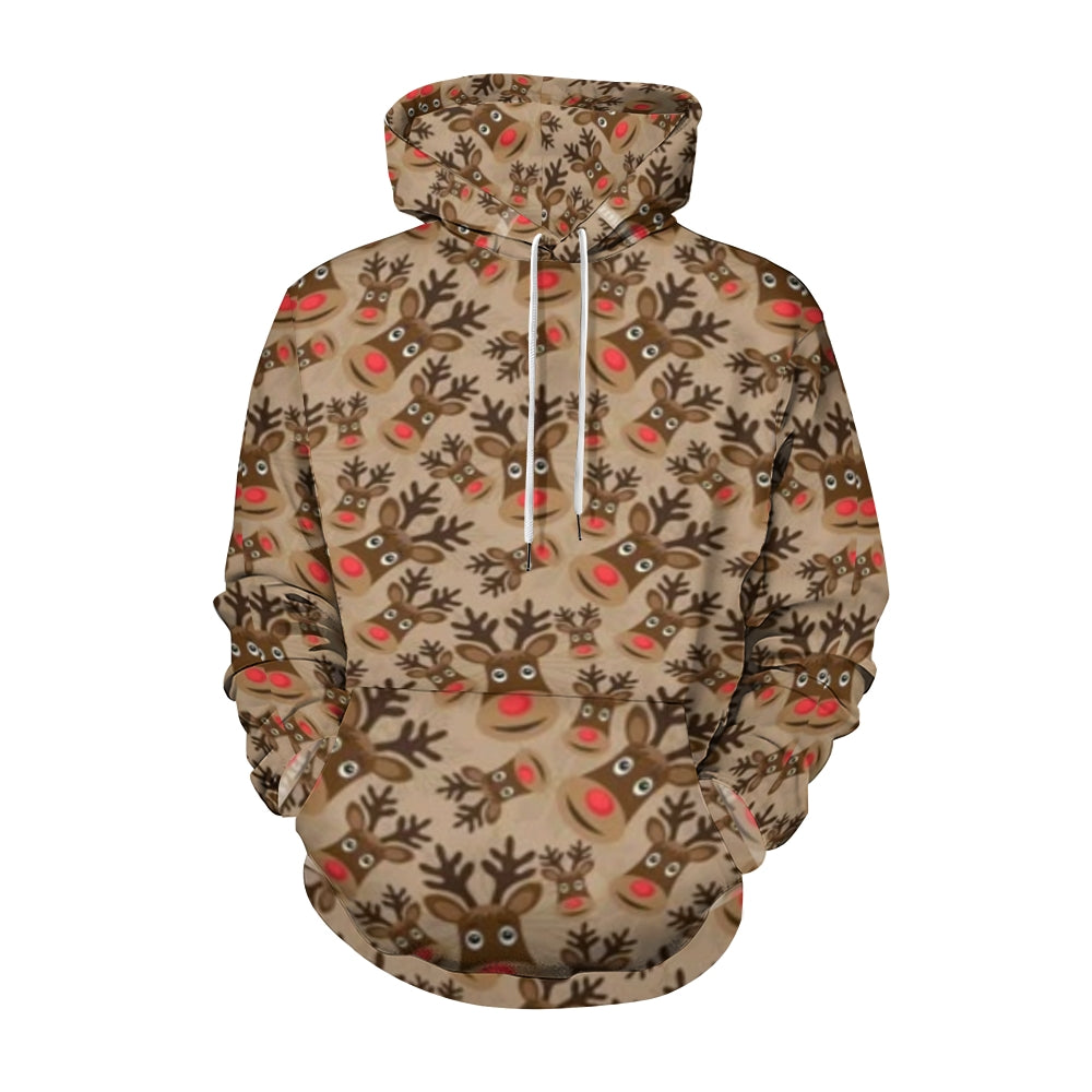 Mens Christmas Reindeer Graphic Pullover With Kangaroo Pocket Hoodies