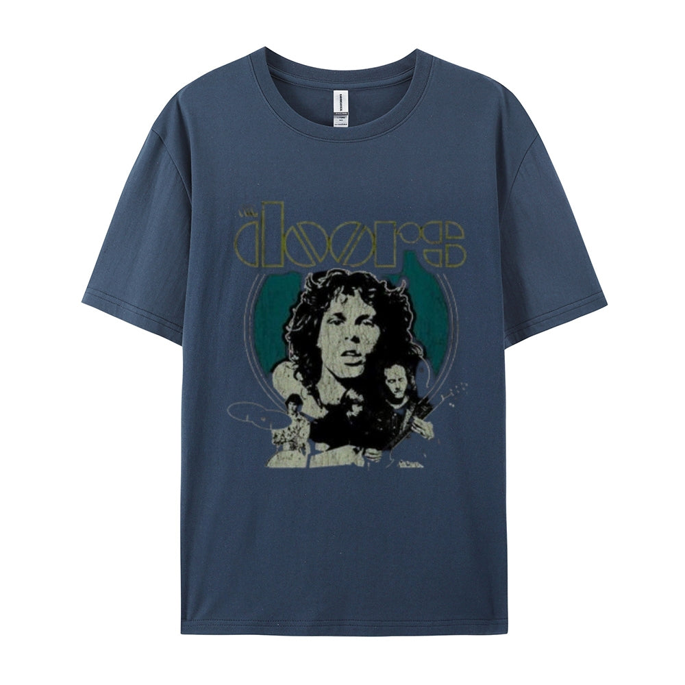 Mens Vintage The Doors Rock Band Print Cotton Short Sleeve Casual T-shirt