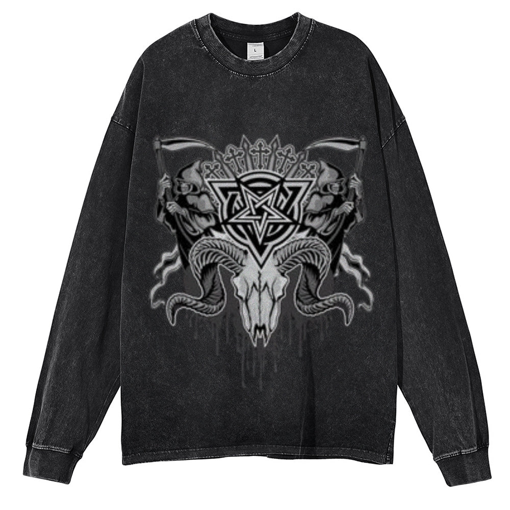 Oversized Vintage Washed Gothic Grunge Graphic Sweatshirt