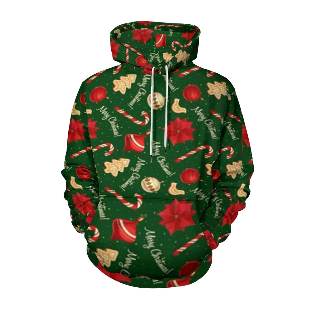 Mens Happy Christmas Graphic Pullover With Kangaroo Pocket Hoodies