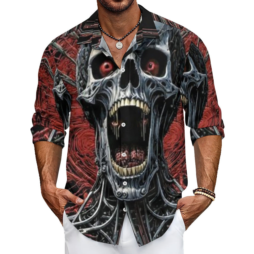 Mens Skull with Red Eye 3D Print Long Sleeve Shirt