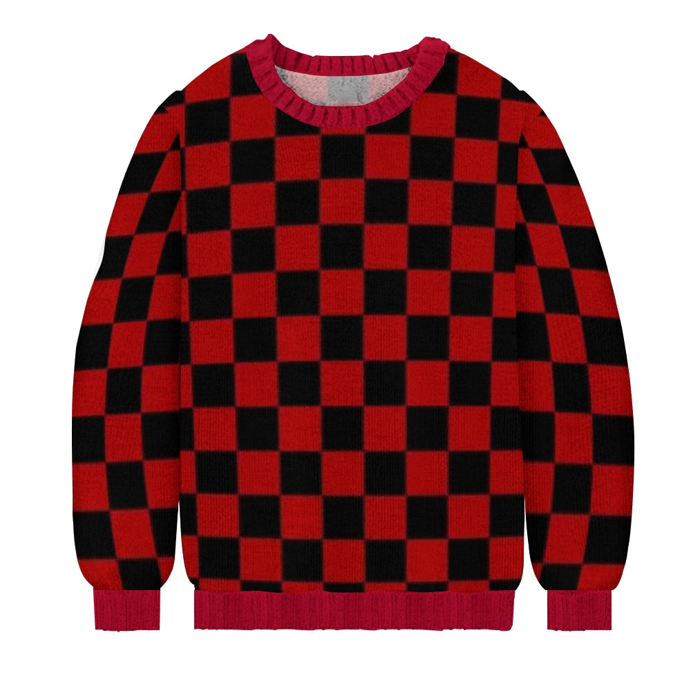 Men's Vintage Checkerboard Graphic Crew Neck Ugly Christmas Sweater