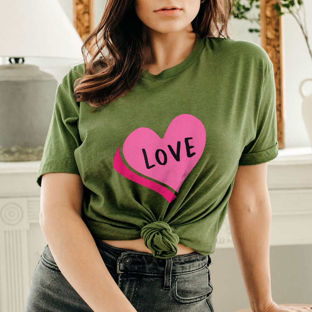 Women Valentine's Day Love Heart Print Graphic T-shirt