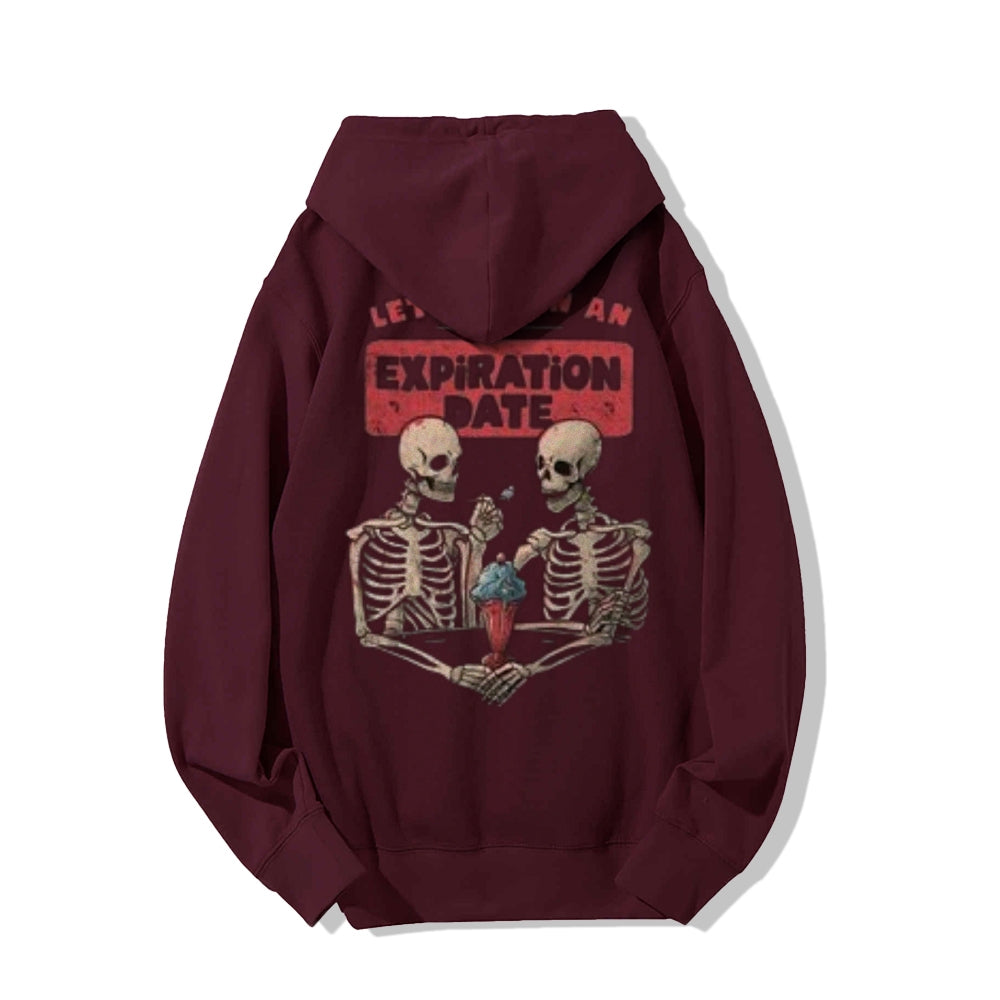 Mens LET'S GO ON AN EXPIRATION DATE Skull Graphic Pullover Hoodies