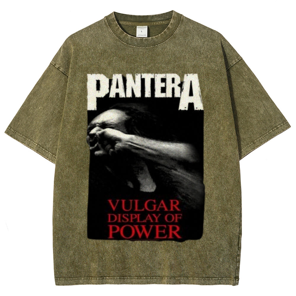 Unisex Vintage The Pantera Rock Band Print Short Sleeve Casual Graphic Washed T-shirt