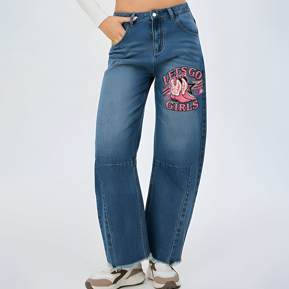 Women Just To Be A Cowgirl Graphic Baggy Straight Leg Jean