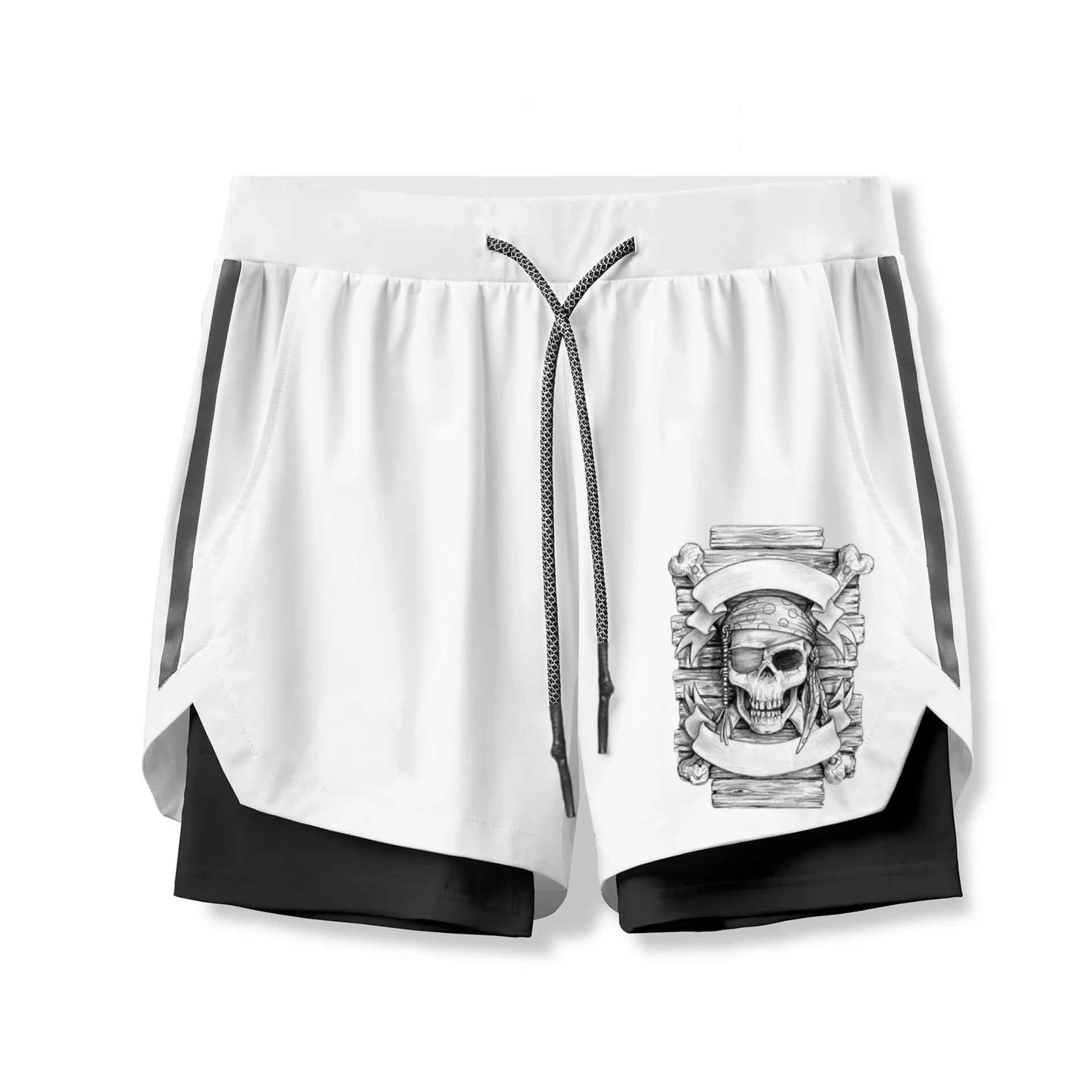 Funky Pirate Skull 2 In 1 Gym Shorts for Men