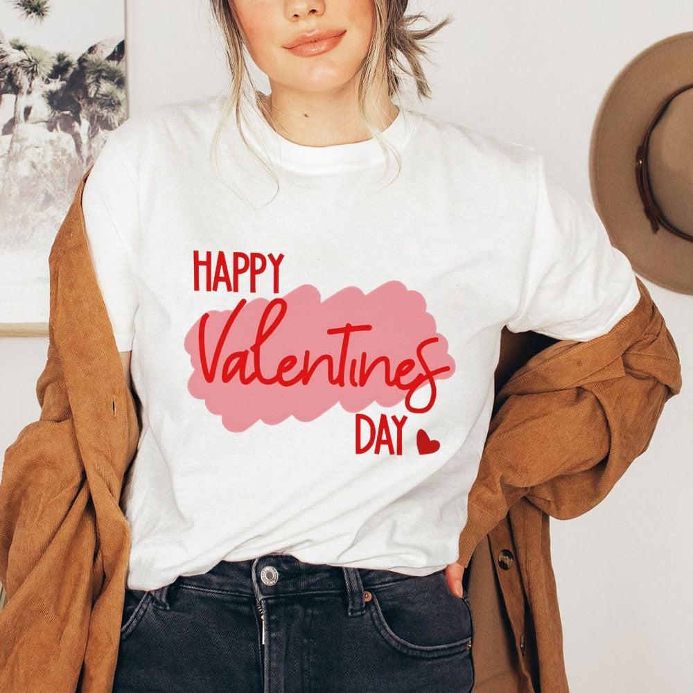 Women Happy Valentine's Day Print Graphic T-shirt