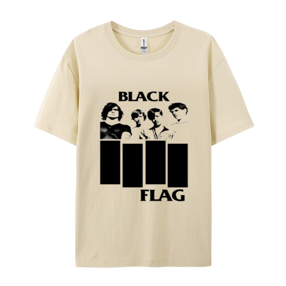 Mens Vintage The Black Flag Rock Band Print Cotton Short Sleeve Casual Graphic T-shirt