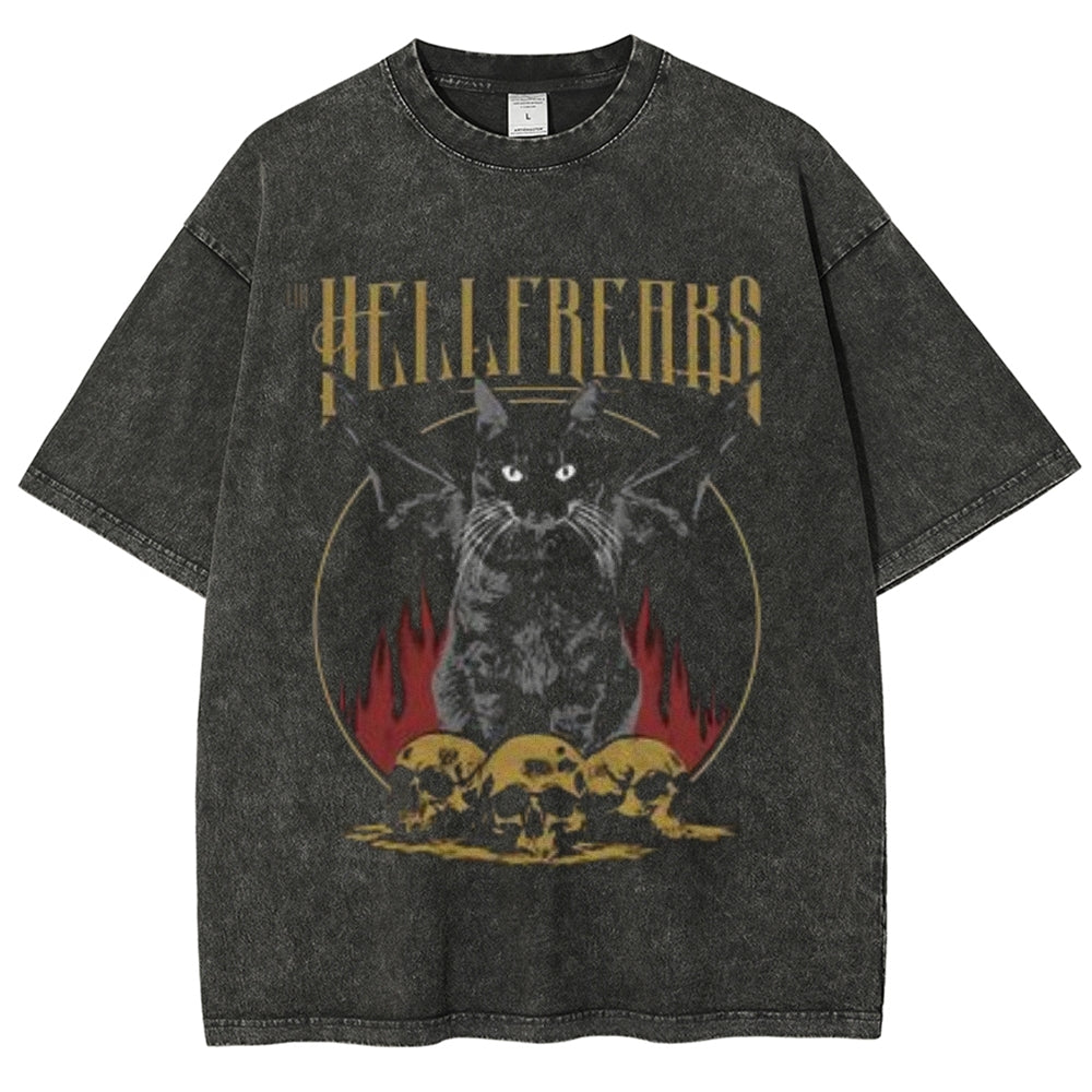 Unisex Vintage The Hellfreaks Short Sleeve Graphic Washed T-shirt