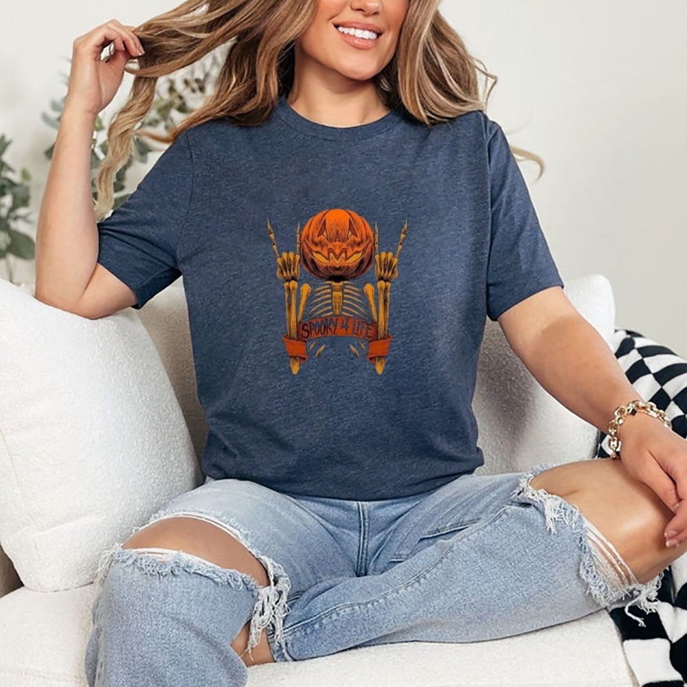 Women Halloween Spooky Finger Skull Graphic T-shirt