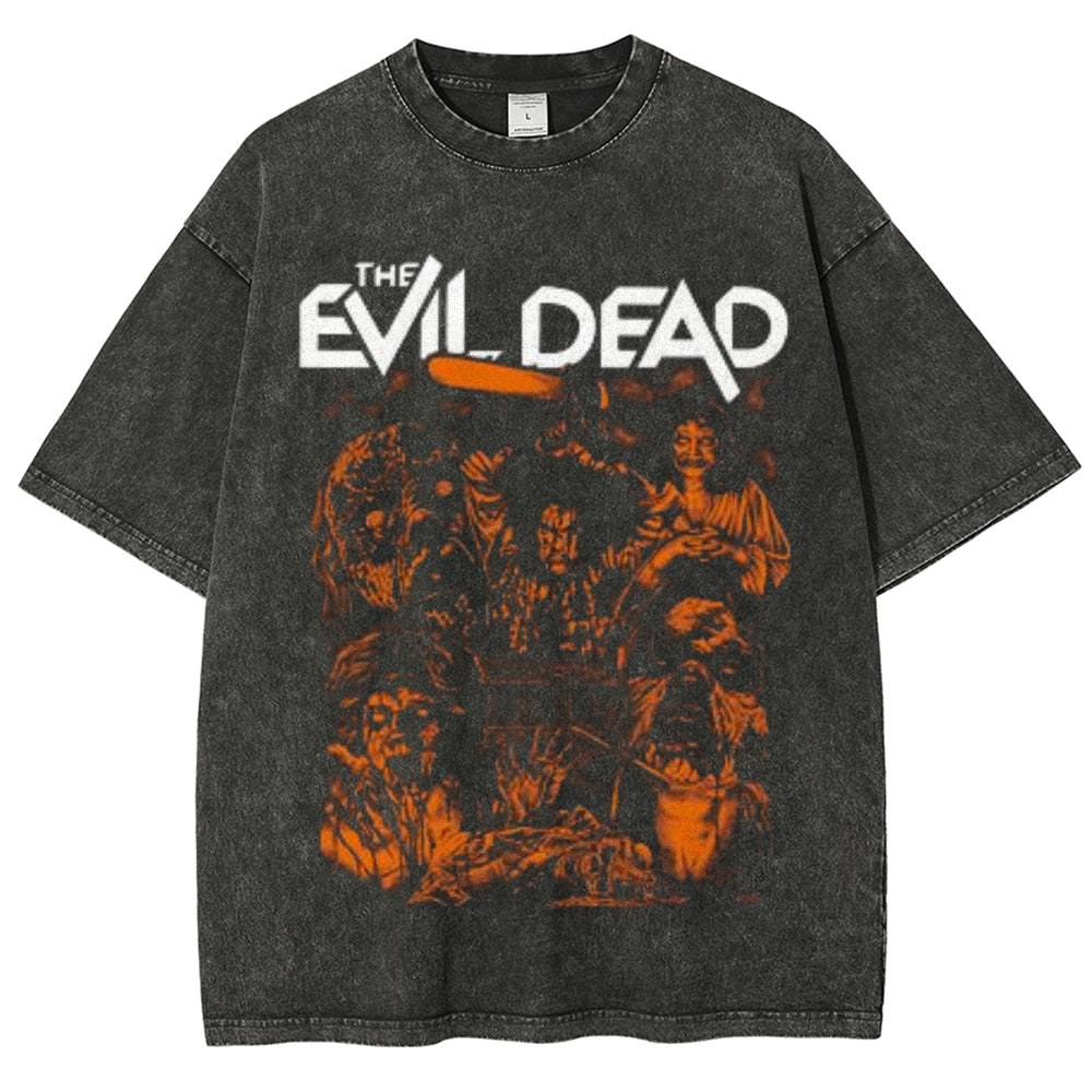 Unisex Vintage The Evil Dead Horror Graphic Short Sleeve Washed T-shirt