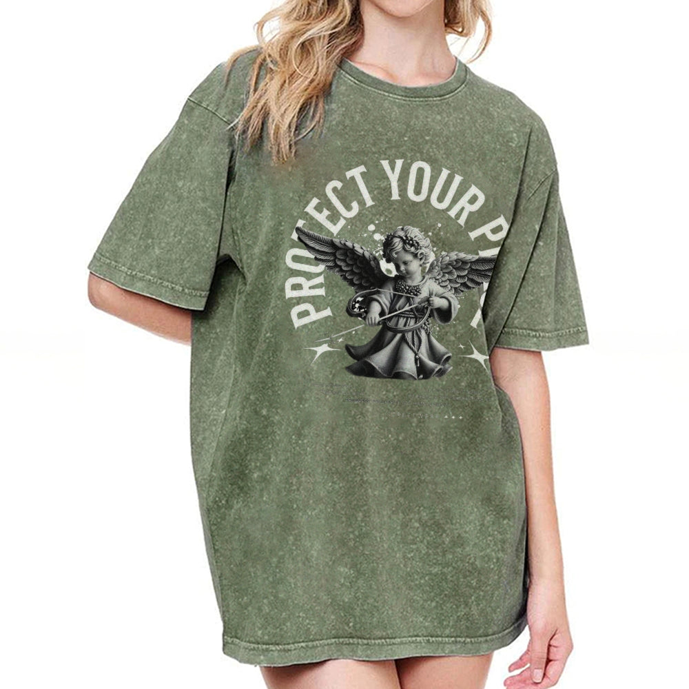 Women Vintage Protect Your Peace Angel Graphic Tee