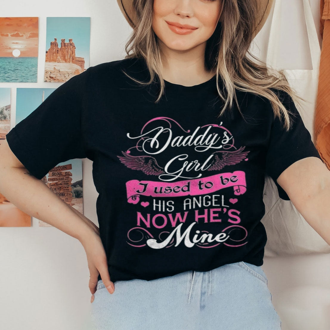 Women Daddy's Angel Girls Print Graphic T-shirt