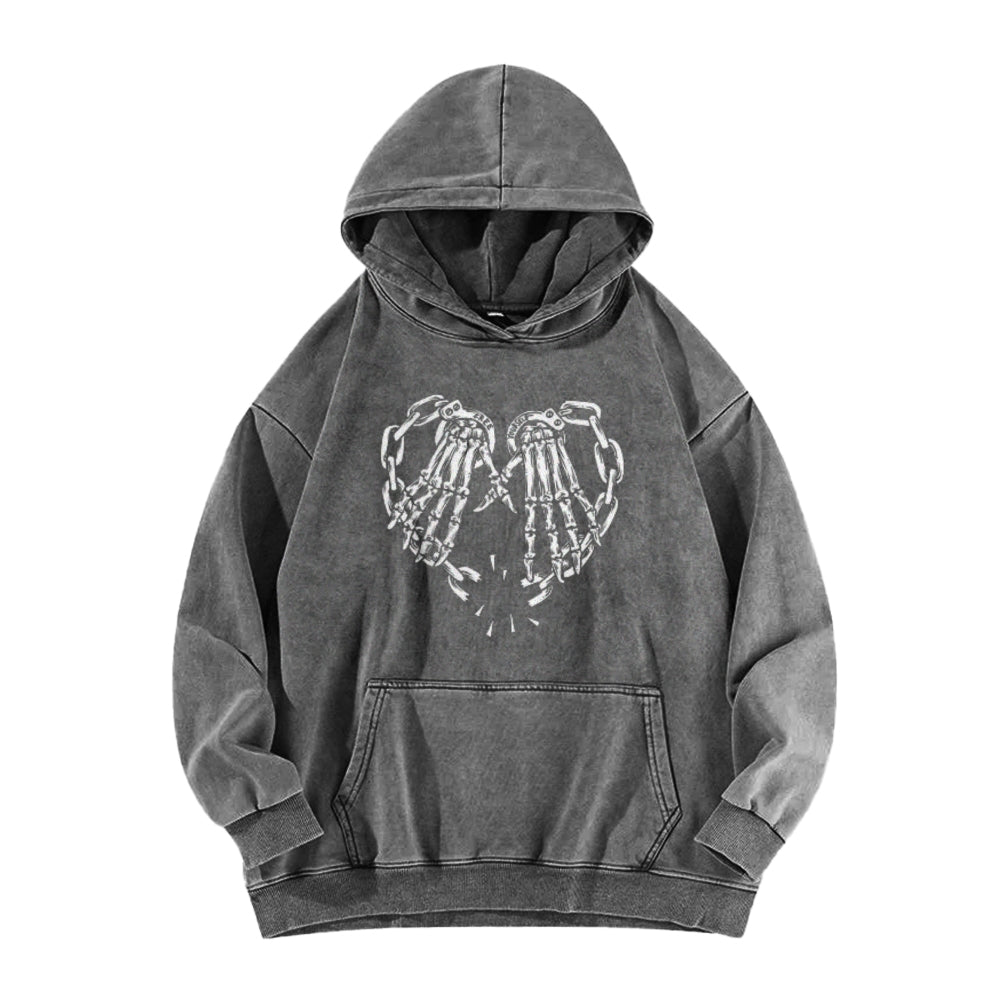 Mens Vintage Skeleton Heart Hand Graphic Hoodies