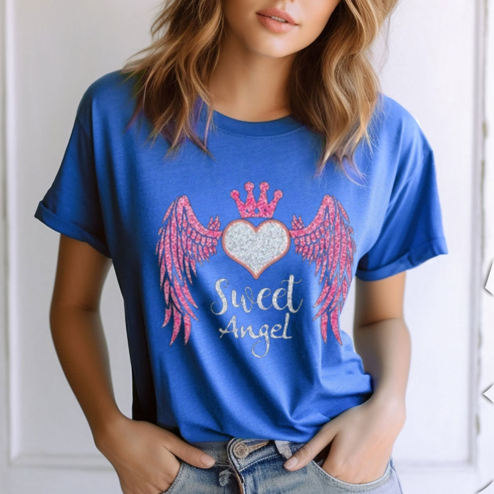 Women Sweet Angel Queen Print Graphic T-shirt