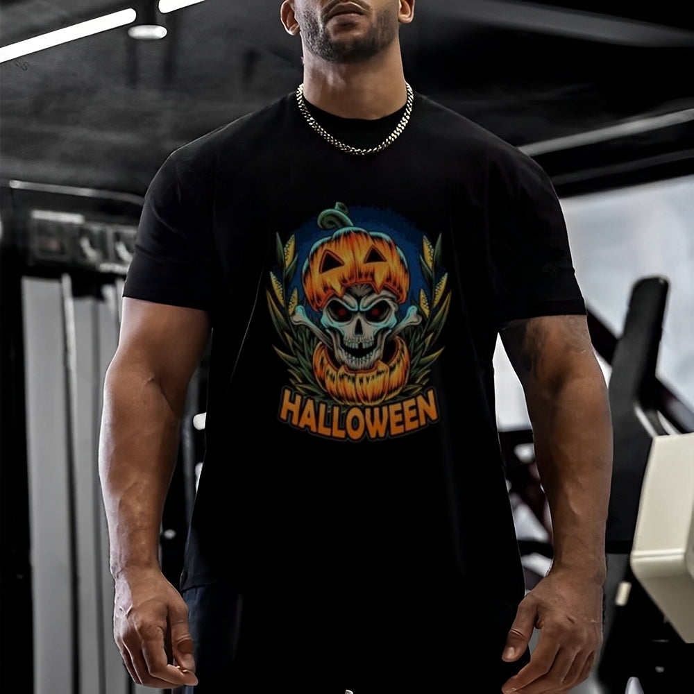 Mens Halloween Pumpkin Head Graphic Tee