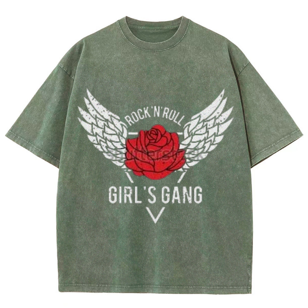 Women Washed Vintage Rock Rose Graphic Tee