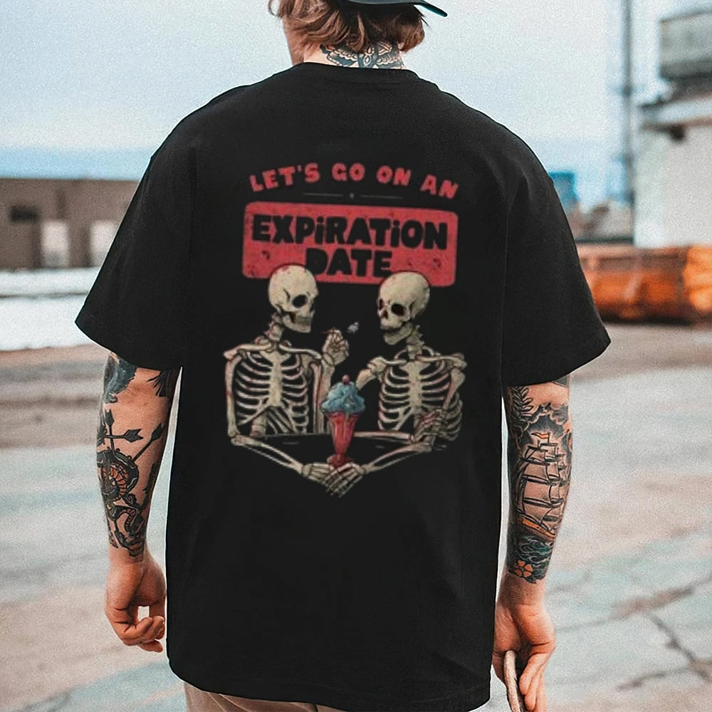 Mens LET'S GO ON AN EXPIRATION DATE Skull Graphic Tee