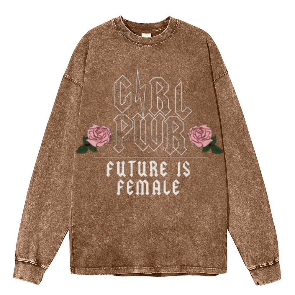 Oversized Vintage Washed Future Is Female Graphic Sweatshirt