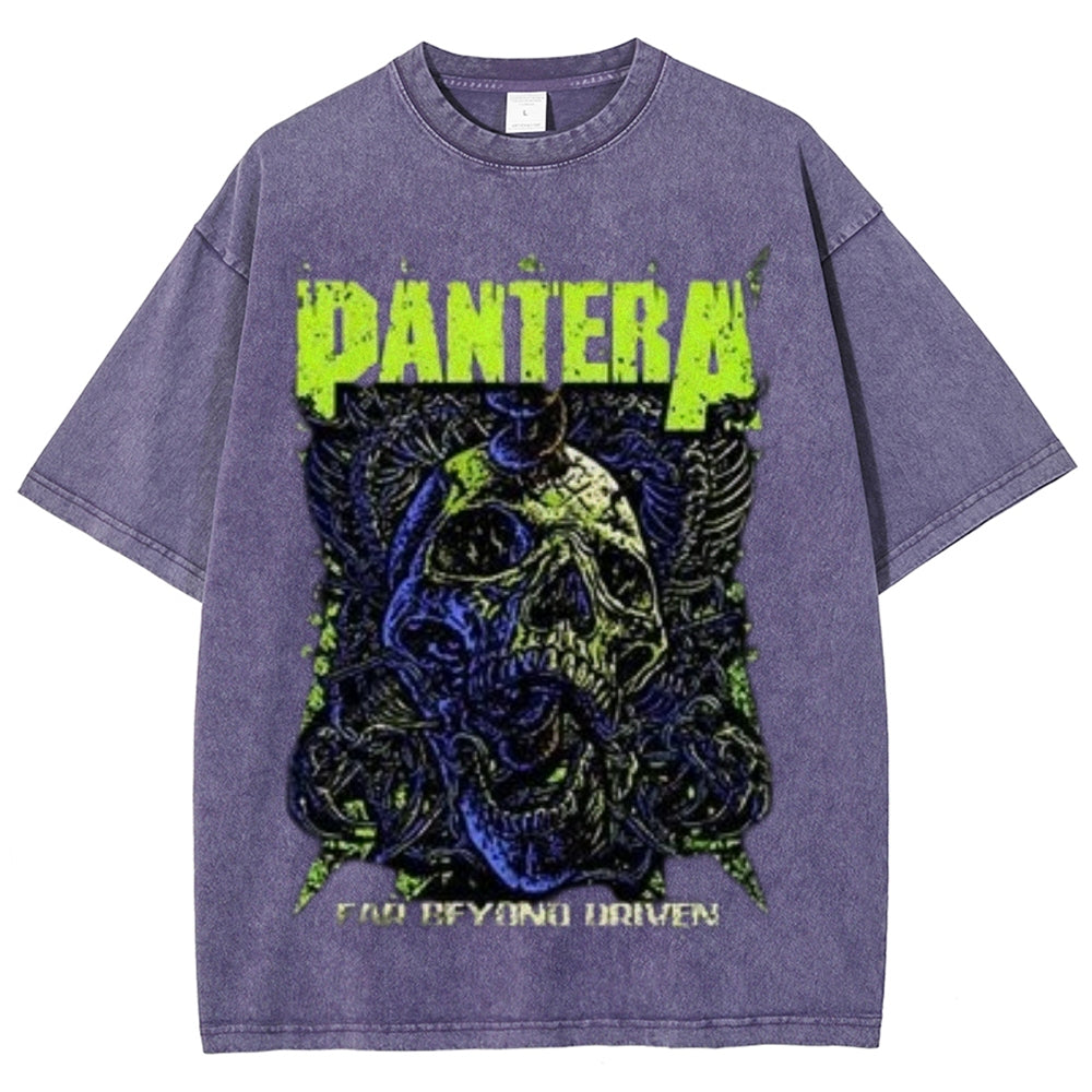 Unisex Vintage The Pantera Rock Band Print Short Sleeve Casual Graphic Washed T-shirt