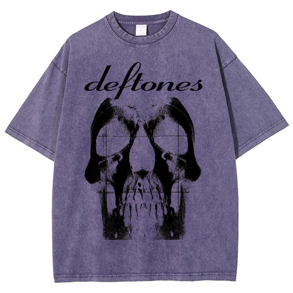 Unisex Vintage The Deftones Rock Band Print Short Sleeve Casual Graphic Washed T-shirt