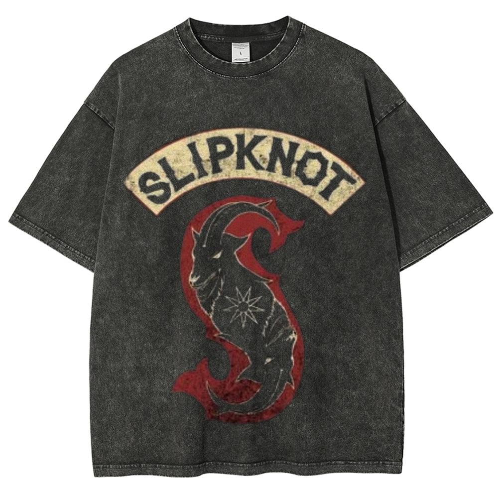 Unisex Vintage The Slipknot Rock Band Print Short Sleeve Casual Graphic Washed T-shirt