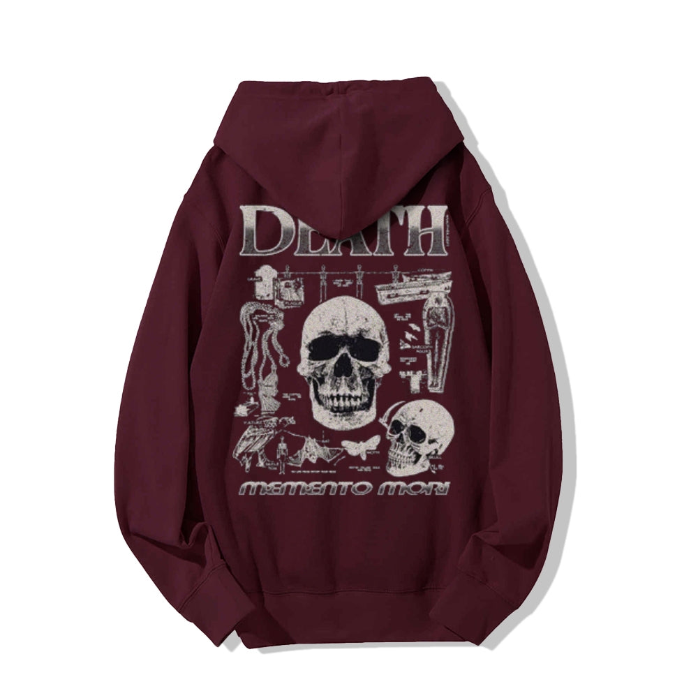 Mens Vintage Death Darkness Style Print Graphic Pullover With Kangaroo Pocket Hoodies