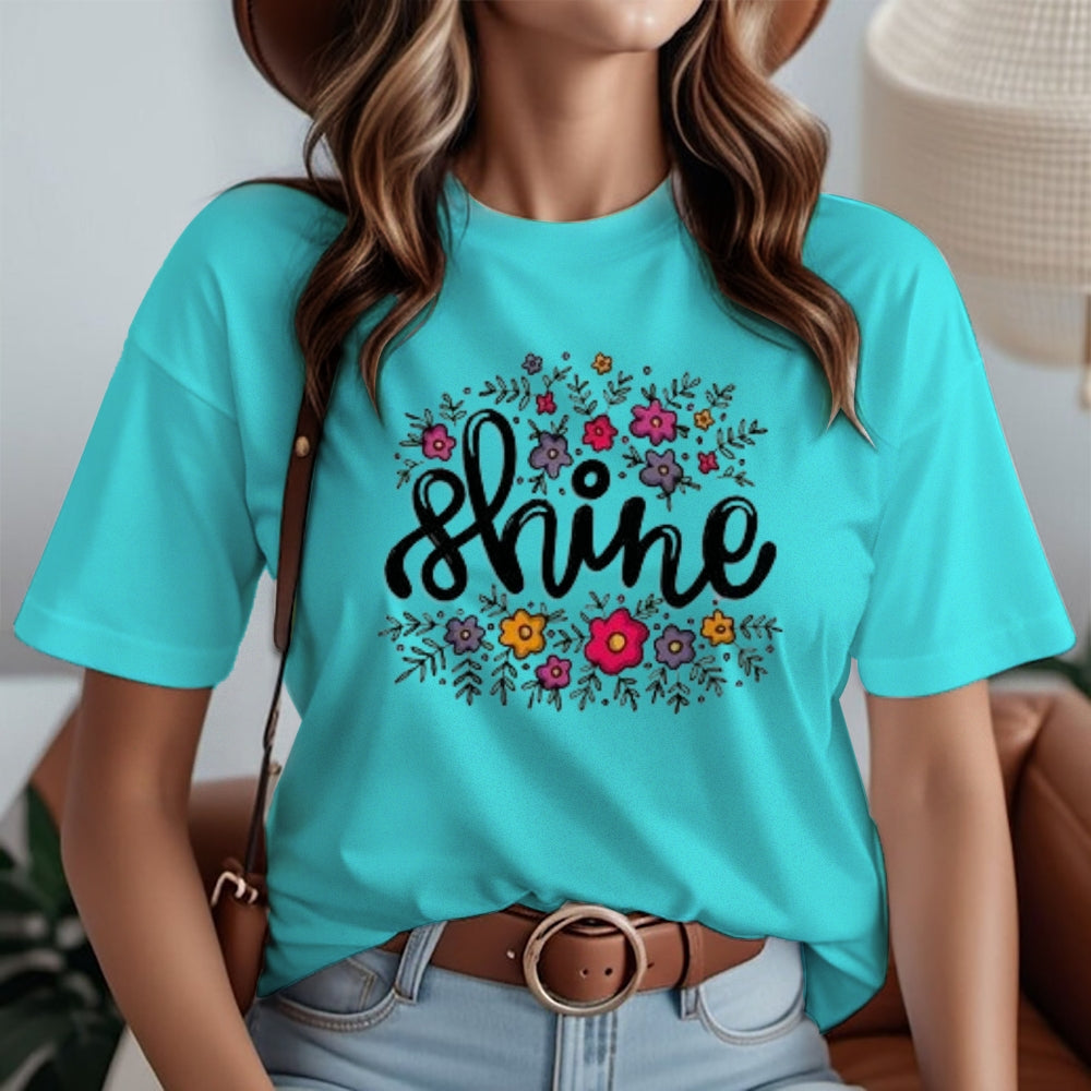 Women Letter And Flower Print Graphic T-shirt