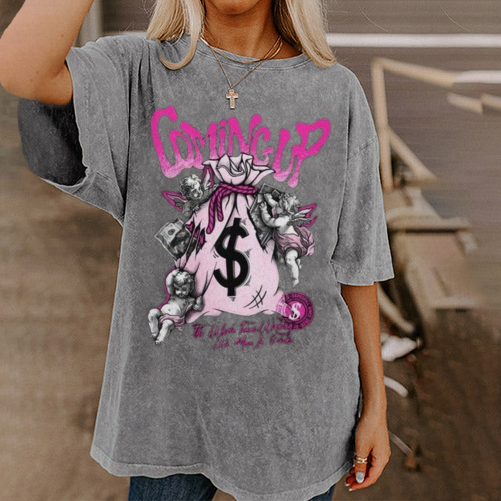 Women Washed Vintage Money Graphic Tee