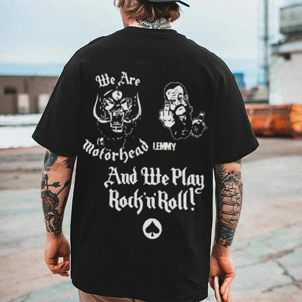 Mens Vintage We Play Rock Roll Darkness Style Print Graphic Tee