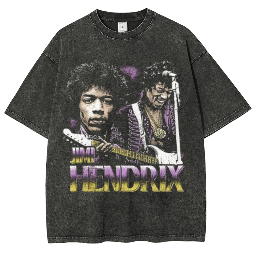 Unisex Vintage Hendrix Darkness Style Graphic Short Sleeve Washed T-shirt