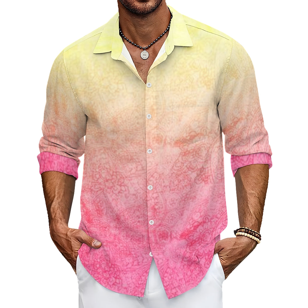 Mens Yellow Pink Ombre Long Sleeve Shirt