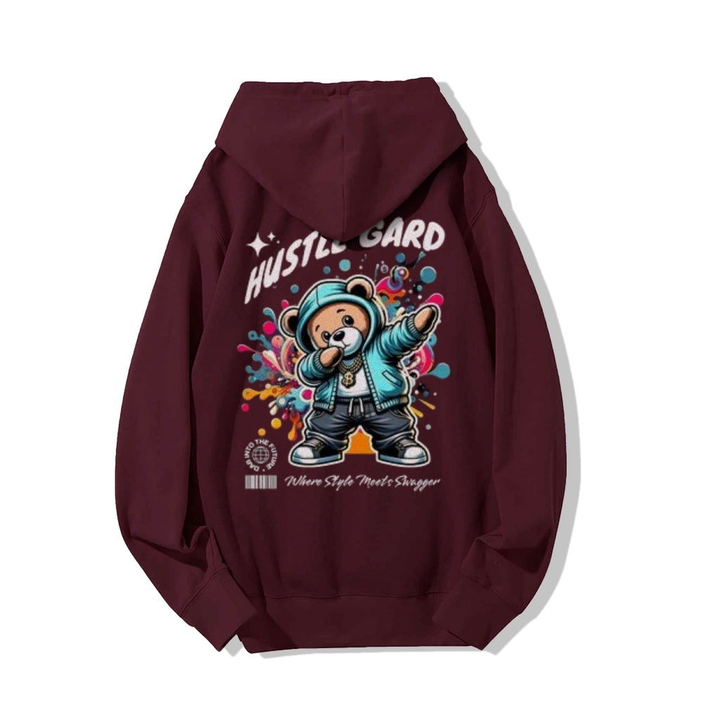 Mens HUSTLE GARD Bear Graphic Hoodies