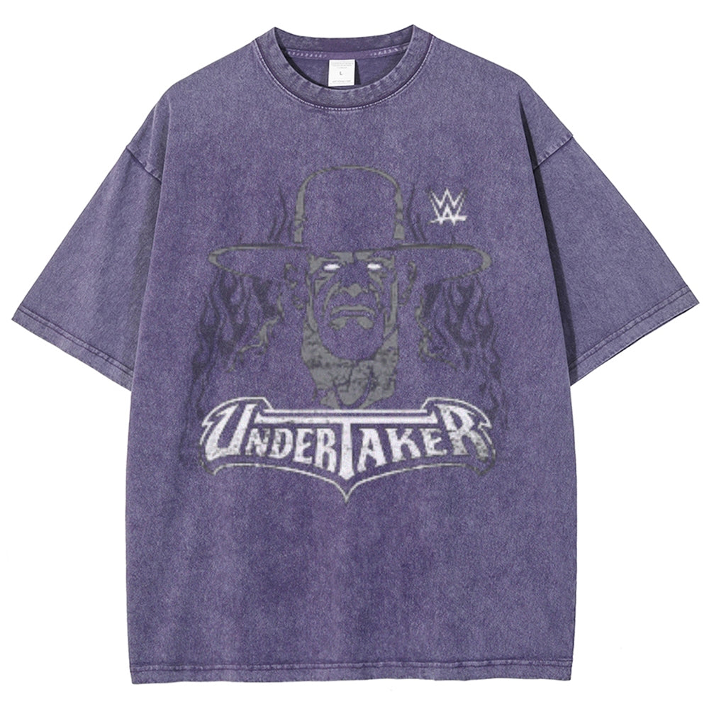 Unisex Vintage Undertaker Darkness Style Graphic Short Sleeve Washed T-shirt