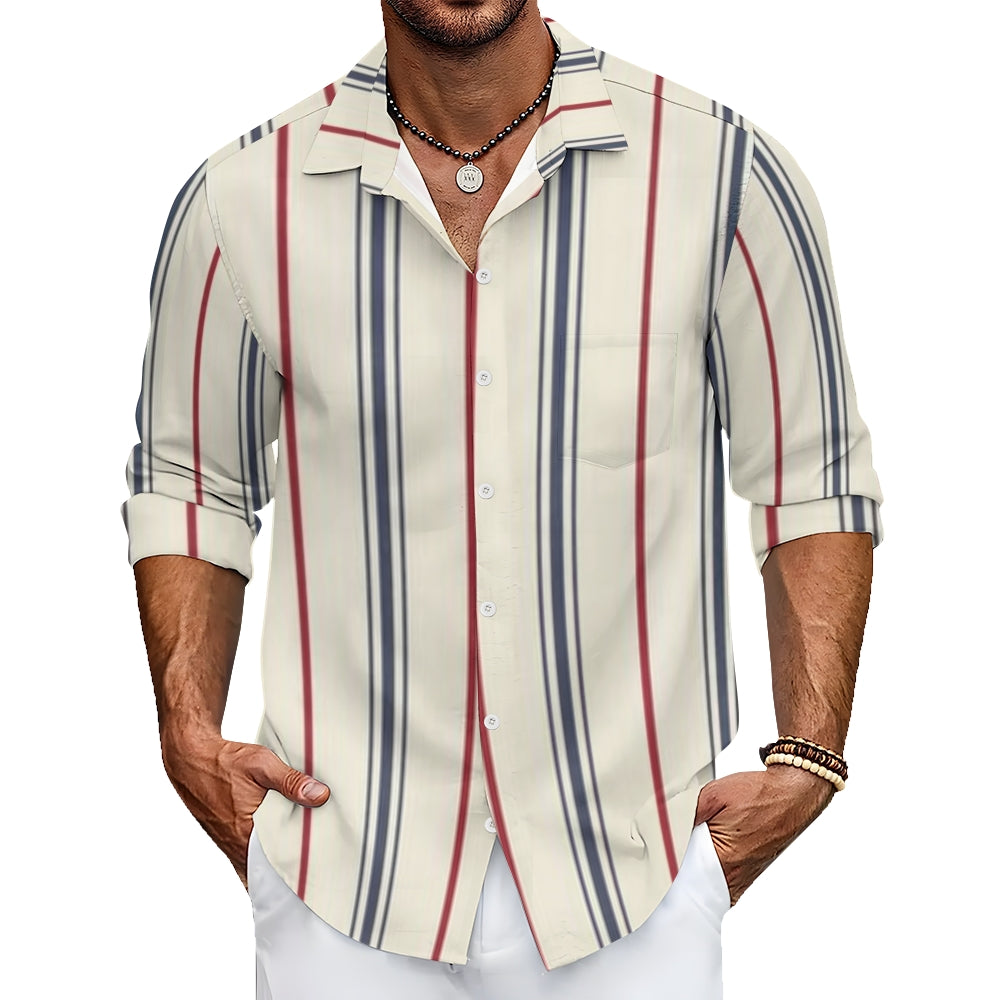 Mens Vertical Stripes Long Sleeve Shirt