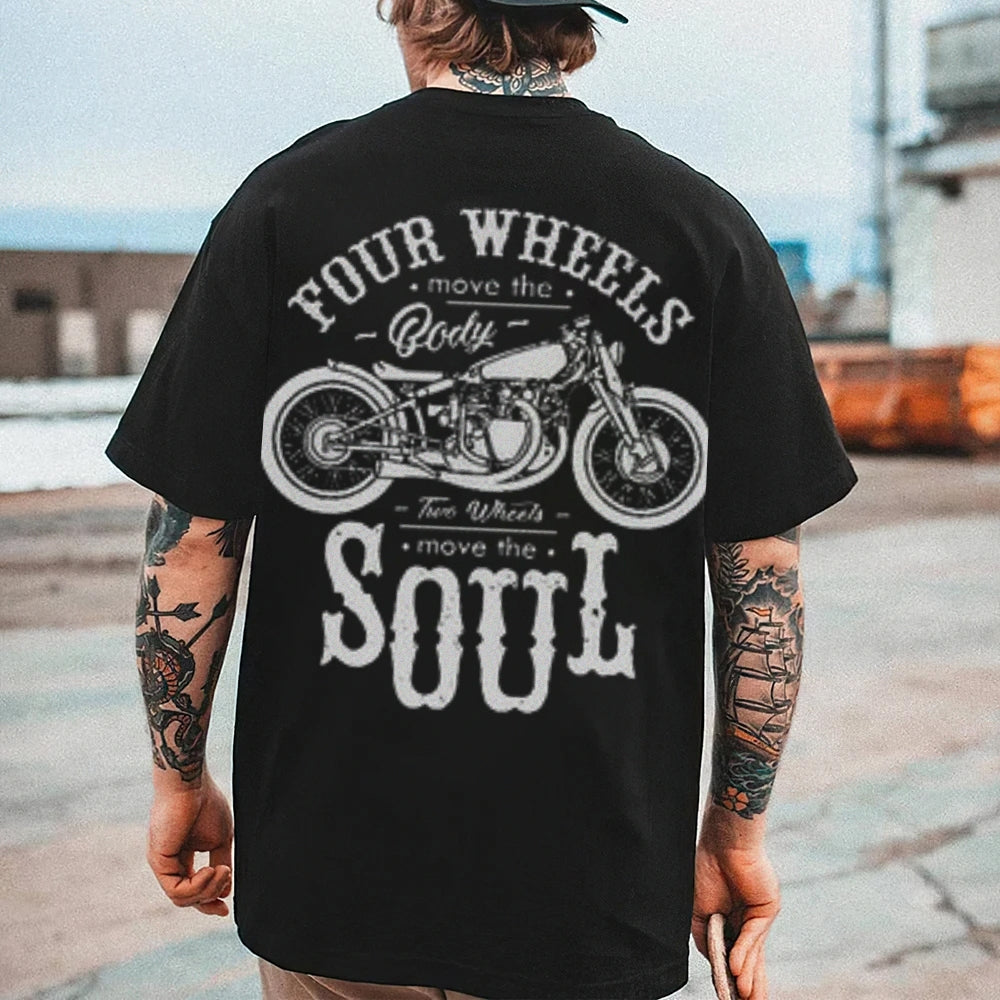 Mens FOR HHEELS MOVE THE SOUL Motorcycle Graphic Tee