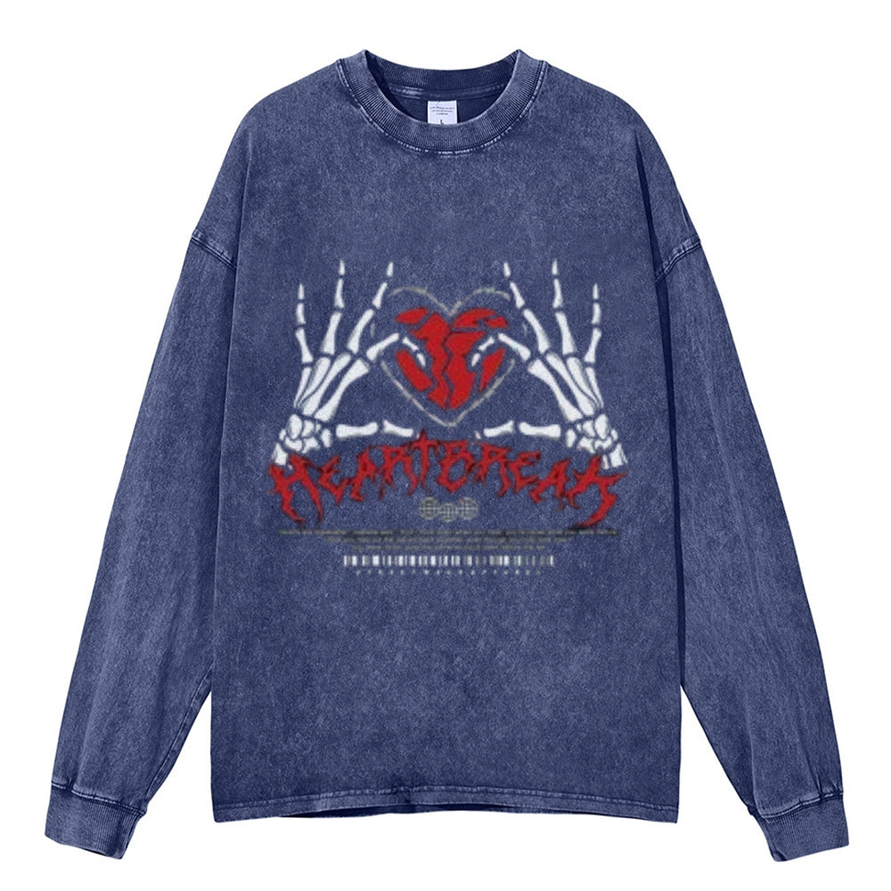 Oversized Vintage Washed Skeleton Heart Graphic Sweatshirt