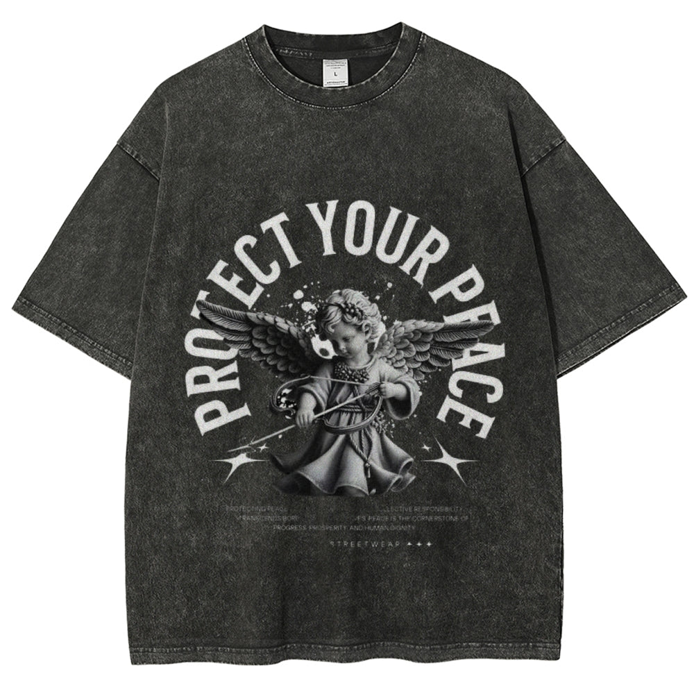 Women Vintage Protect Your Peace Angel Graphic T-shirt