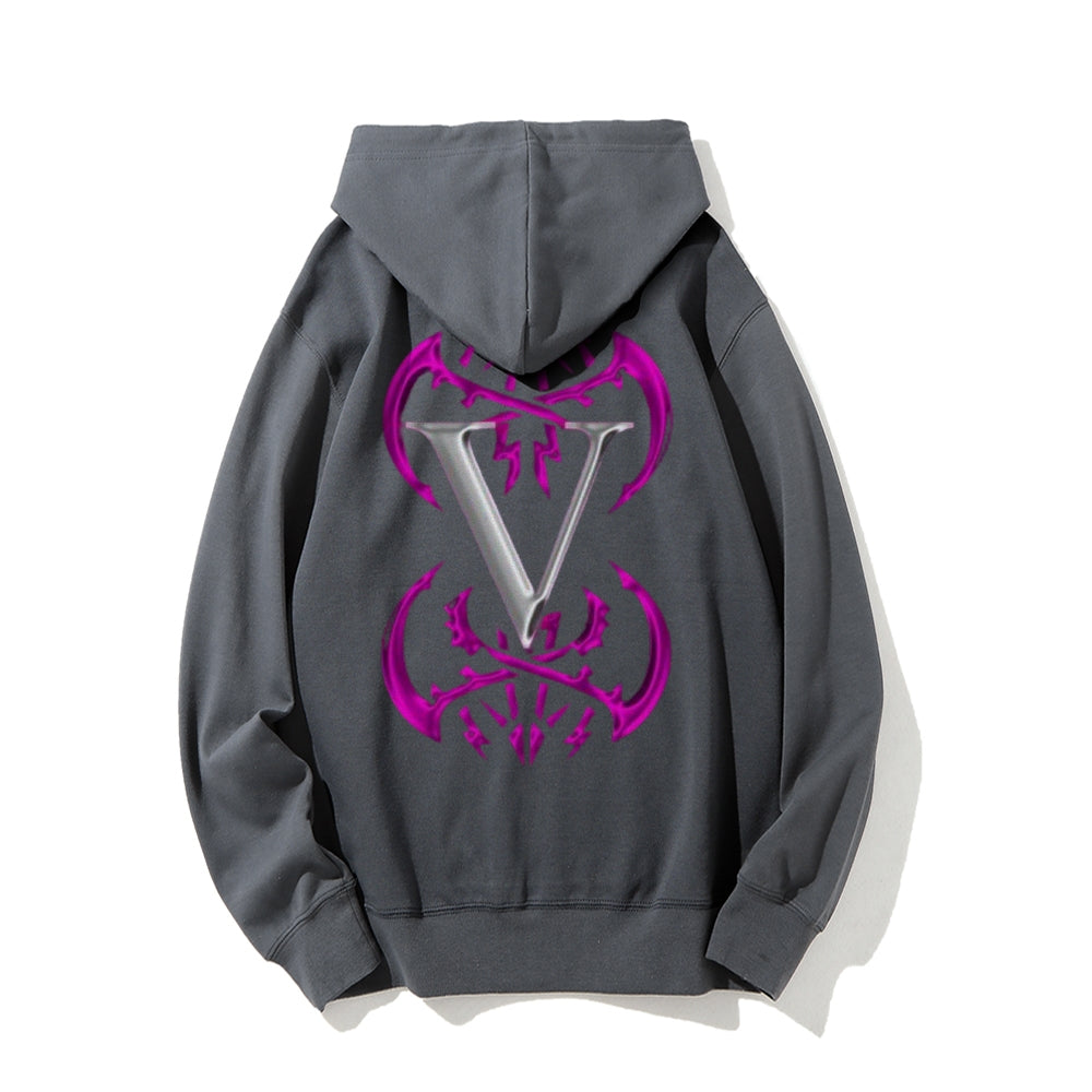 Mens Vintage Letter V Graphic Pullover Hoodies