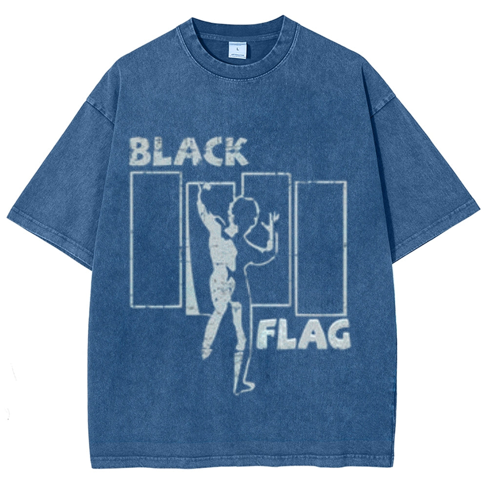 Unisex Vintage The Black Flag Rock Band Print Short Sleeve Casual Graphic Washed T-shirt