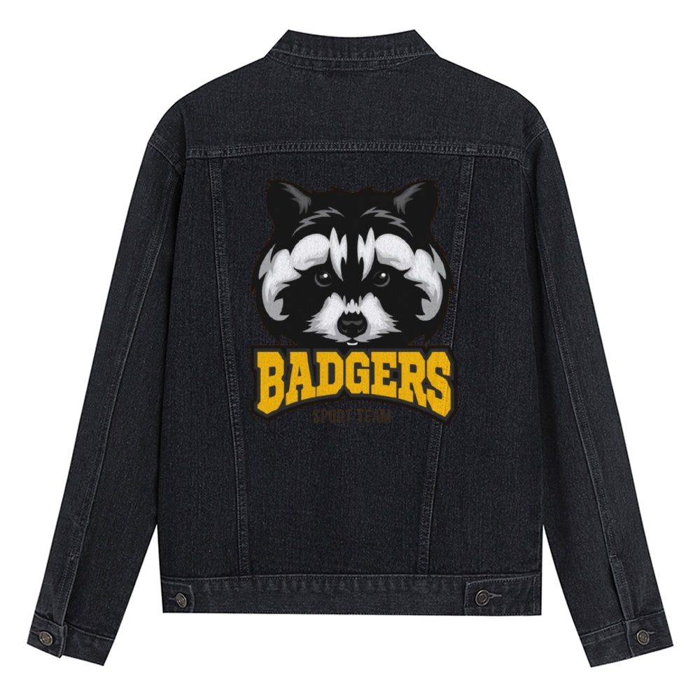 Mens Vintage Cartoon Prints BADGERS Denim Jacket