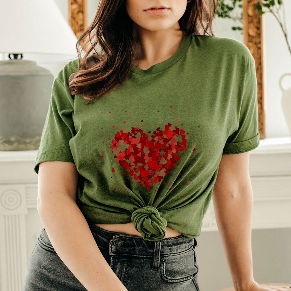 Women Valentine's Day Love Red Heart Print Graphic T-shirt