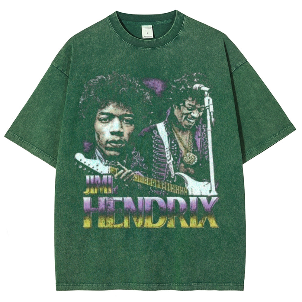 Unisex Vintage Hendrix Darkness Style Graphic Short Sleeve Washed T-shirt