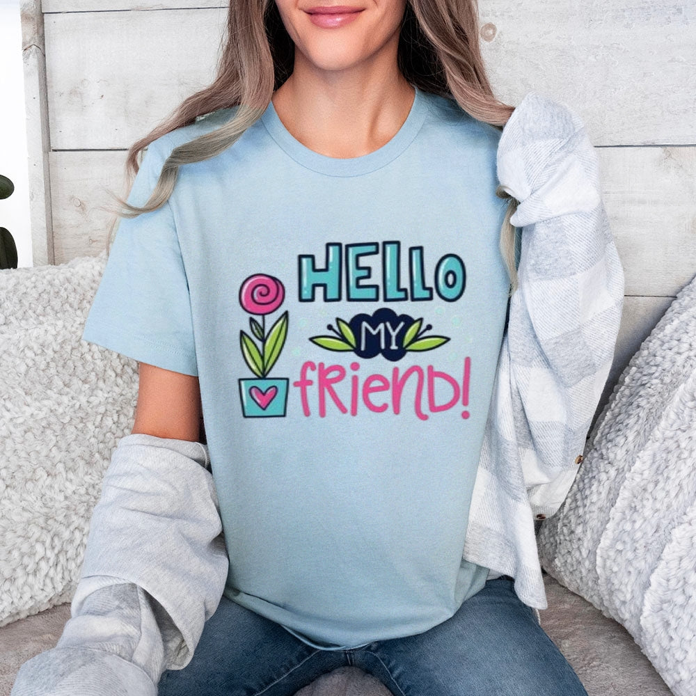 Women Hello My Friends Letter And Flower Print Graphic T-shirt