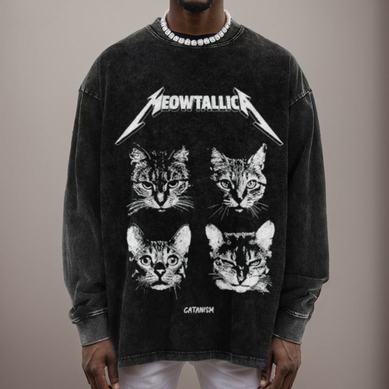 Mens Vintage Cat Print Sweatshirt