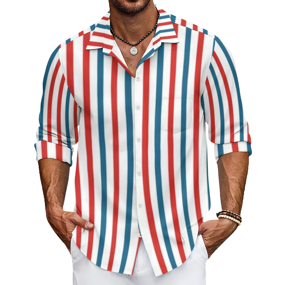 Mens Red and Blue Stripes Long Sleeve Shirt