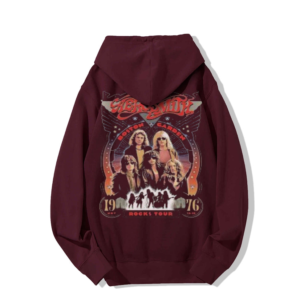 Mens Vintage Aerosmith Rocks Darkness Style Print Graphic Pullover With Kangaroo Pocket Hoodies